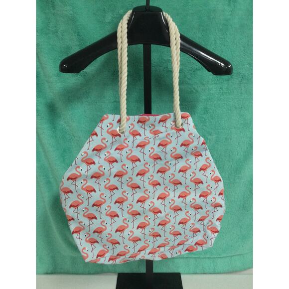 XL Caribbean Joe Canvas Flamingo Beach Bag and wristlet - Picture 4 of 12